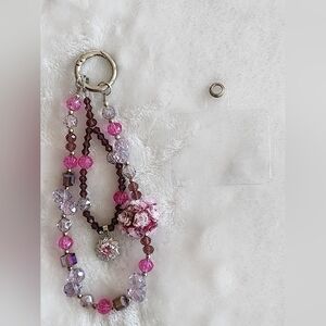 Elegant Floral Pink and Purple Beaded Phone Chain